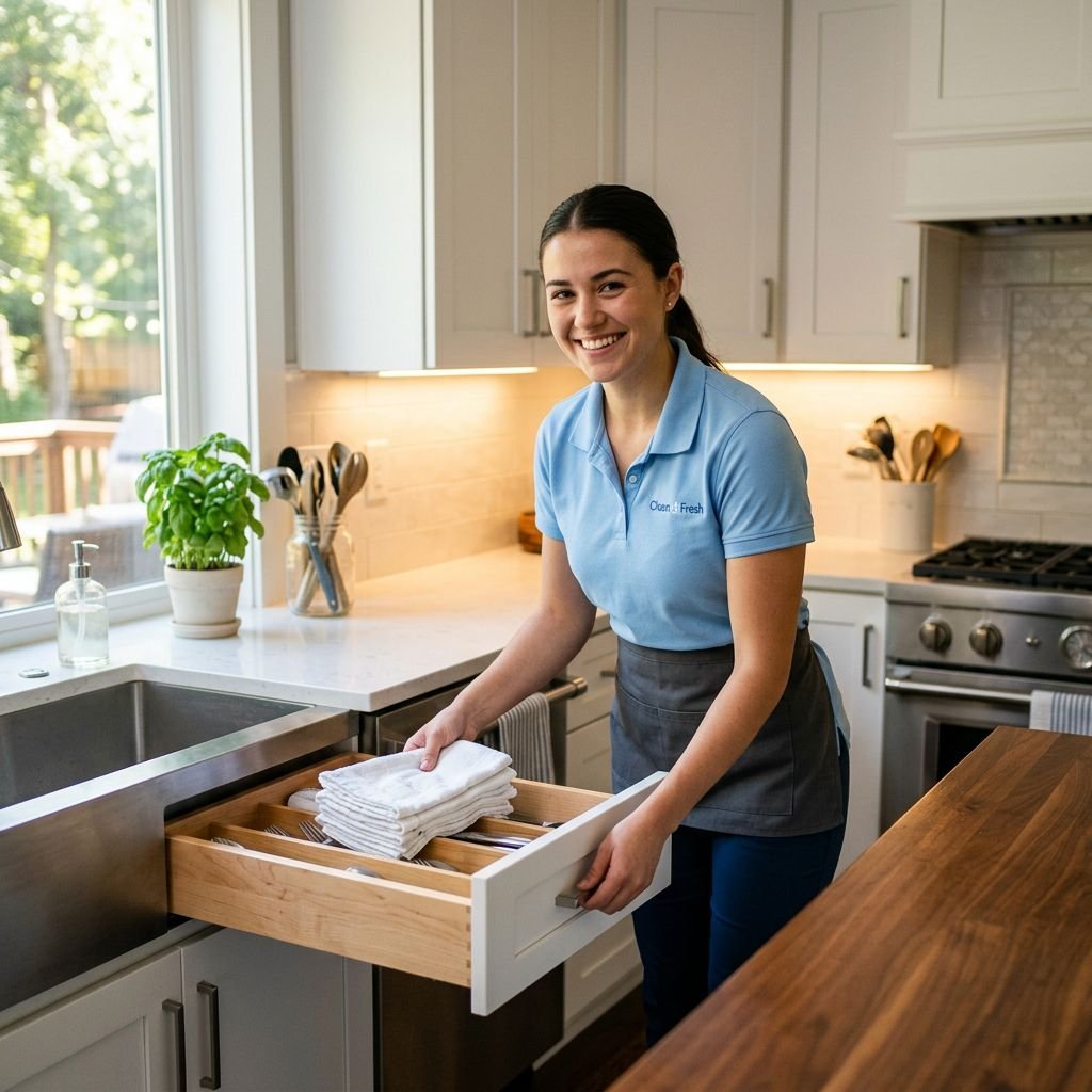Maid service provider helping client with domestic maid tasks.